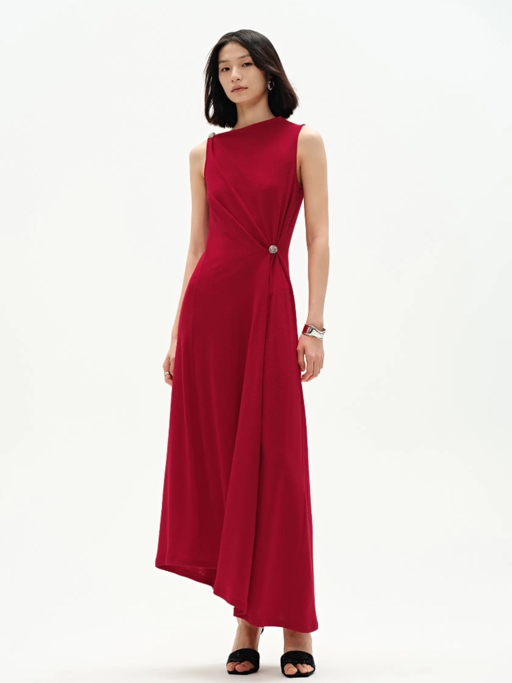 NWT - Fabrique Kiki Asymmetric Knotted Sleeveless Dress in Premium Stretch Knit